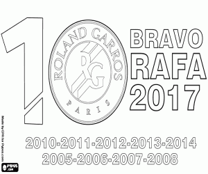 раскраска Рафаэль Надаль, 10 титулов Ролан Гаррос