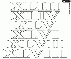 раскраска Римские цифры от 43 до 48