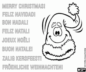 раскраска Рождественская открытка с Санта-Клауса шляпа