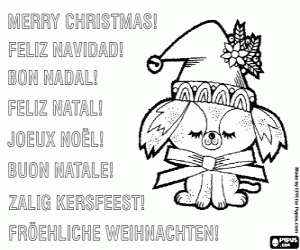 раскраска Рождественская открытка с щенком