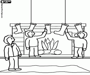 раскраска Рождественские украшения в камин