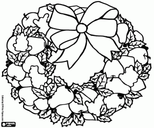 раскраска Рождественский венок с фруктами