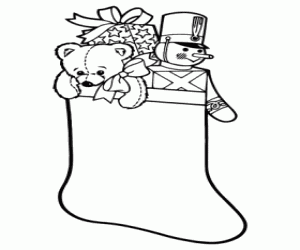 раскраска Рождественский носок заполнены с подарками