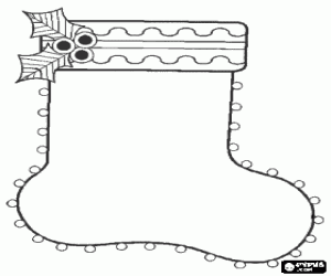 раскраска Рождественский носок с листьями остроли́ст