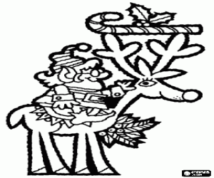 раскраска Рождественский эльф верхом на оленя