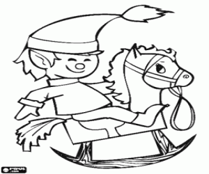 раскраска Рождественский эльф и деревянного коня