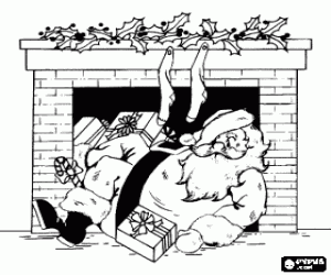 раскраска Санта-Клаус камина