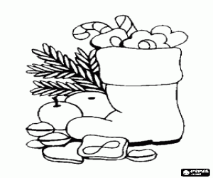 раскраска Сапо́г наполненный Рождественские сладости