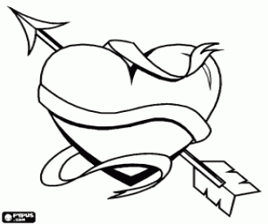 раскраска Сердце с стрелкой Амура