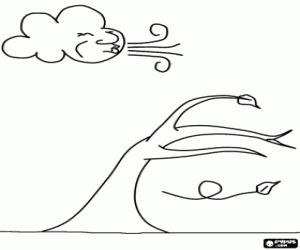 раскраска Сильный ветер показов дерево