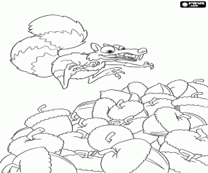 раскраска Скрата белка и жёлуди