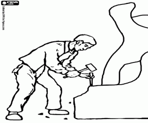 раскраска Скульптор вырезает камень