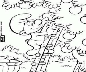 раскраска Смурф и яблоки