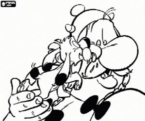 раскраска Собака лижет лицо Обеликс