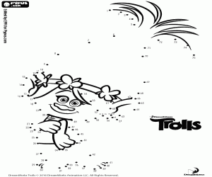 раскраска Соединить точки Розочка, Тролли