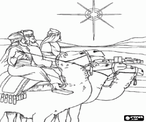 раскраска Трех королей и верблюдов в Вифлееме