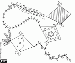 раскраска Три воздушных змеев, игрушки