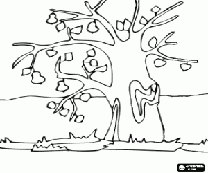 раскраска Три с небольшим листьев на ветвях