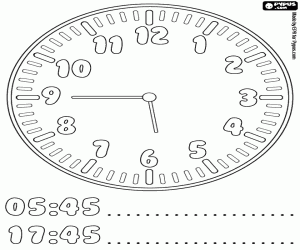 раскраска Часы в четверти шесть