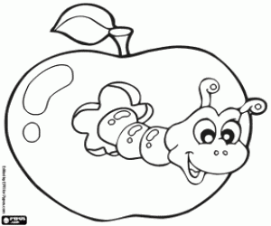 раскраска Червь в яблоко