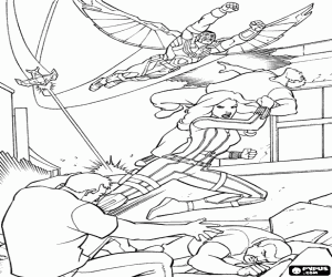 раскраска Черная вдова и Сокол в действии