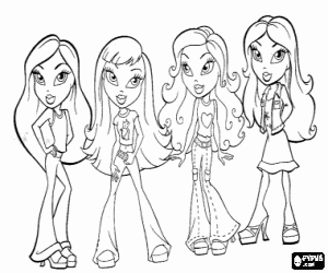 раскраска Четыре девочек Bratz