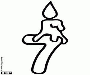 раскраска Число 7, Число семь и зажженной свечой