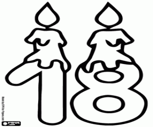 раскраска Число восемнадцать со свечами