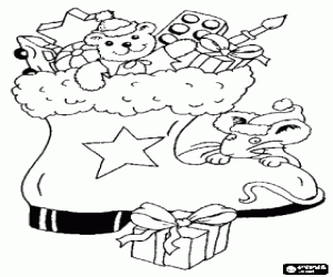 раскраска боти́нок полном рождественских игрушек